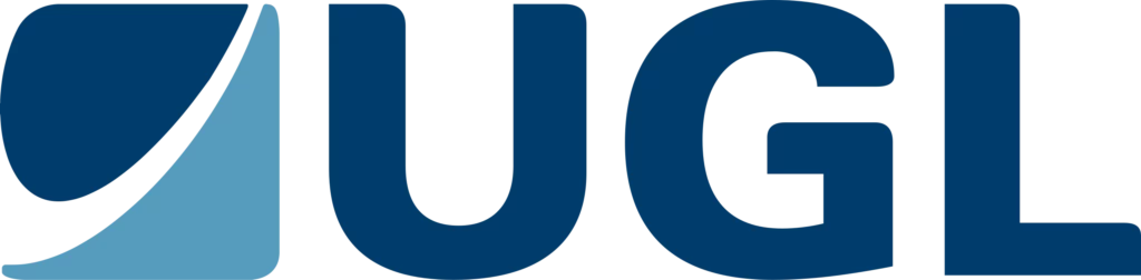The logo displays the letters "UGL" in bold, dark blue font. To the left of the letters is a rounded blue shape resembling a stylized letter "U" or shield.